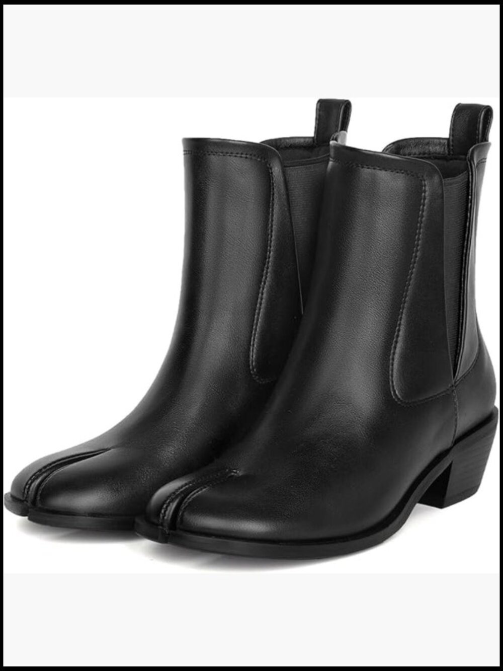 Split Toe Tabi Ankle Boots Chunky Heels Chelsea Booties Japanese Style Pull-On